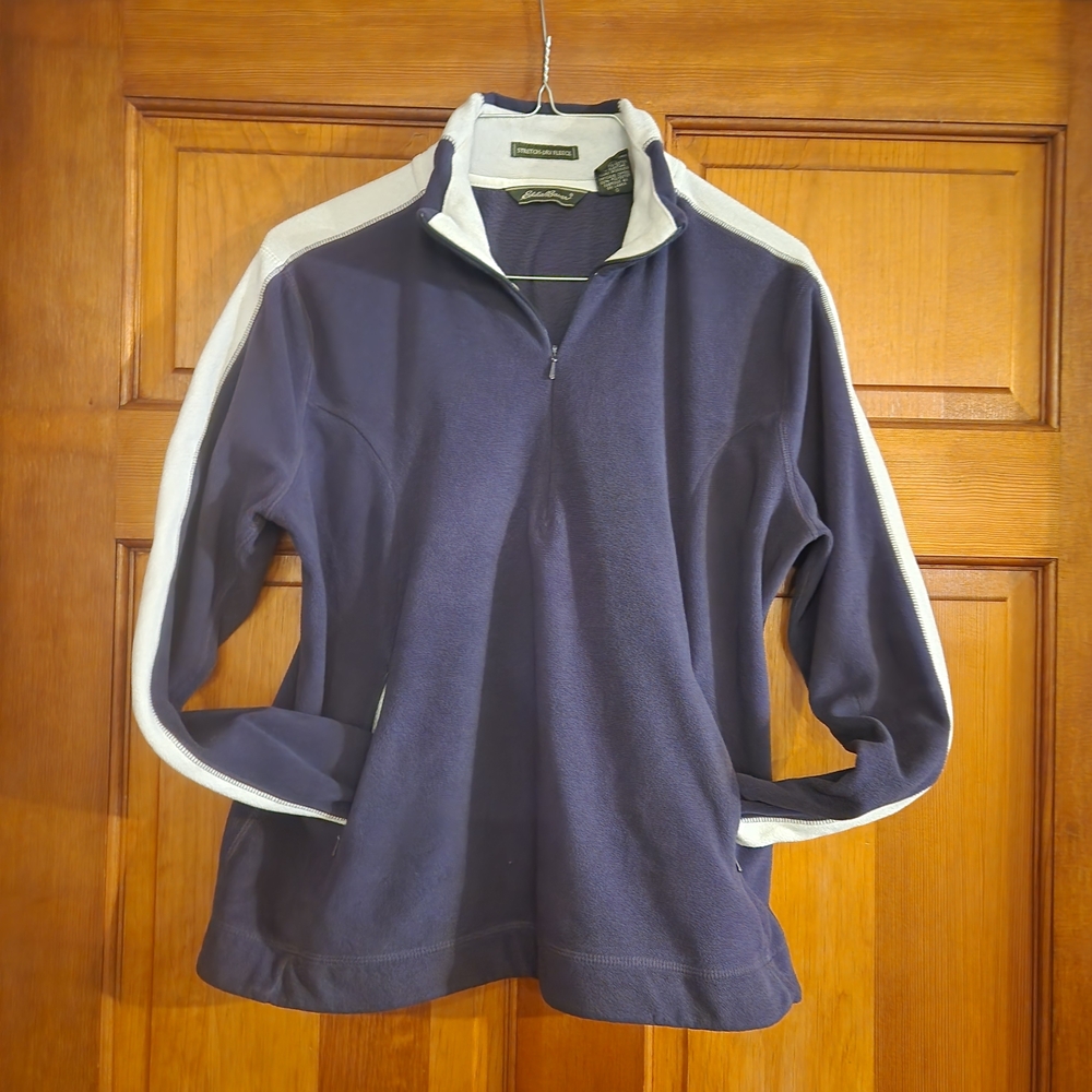 Eddie Bauer Women's Large Blue and White Zip-Up Fleece
